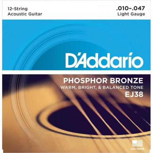 Струни для акустичної гітари D'Addario EJ38 Phosphor Bronze Extra Light Acoustic Guitar 12-Strings 10/47 Струни для акустичної гітари D'Addario EJ38 Phosphor Bronze Extra Light Acoustic Guitar 12-Strings 10/47