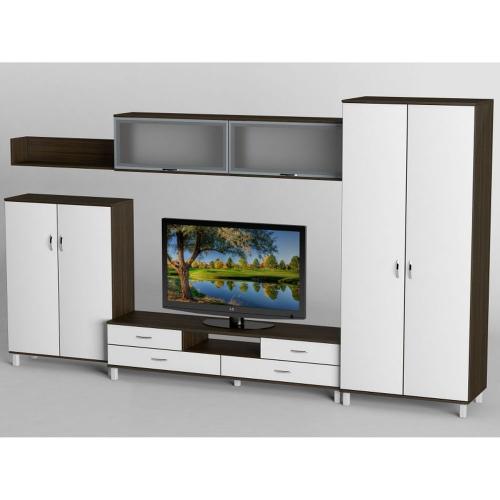 Стінка в вітальню Тиса Мебель Вітальня-1 Венге Білий 2050x520x3600 мм Стінка в вітальню Тиса Мебель Вітальня-1 Венге Білий 2050x520x3600 мм