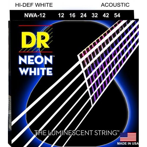 Струни для акустичної гітари 6 шт DR NWA-12 Hi-Def Neon White K3 Coated Acoustic Guitar Strings 12/54 Струни для акустичної гітари 6 шт DR NWA-12 Hi-Def Neon White K3 Coated Acoustic Guitar Strings 12/54