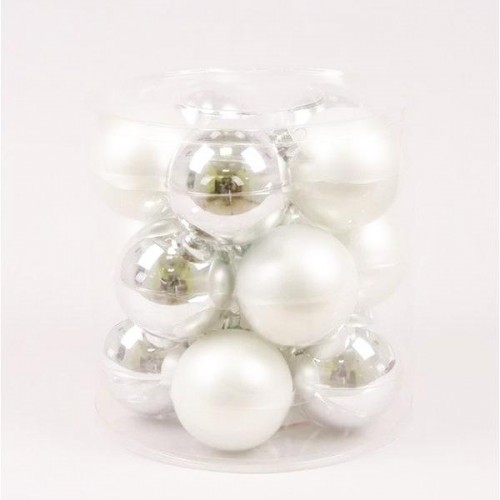 Кульки скляні Flora D 8 см 15 шт Сріблястий з білим (40340) в інтернет супермаркеті PbayMarket!