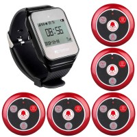 Система виклику офіціанта бездротова з чорним годинником - пейджером Retekess TD108 + 5 червоних кнопок (з кнопкою ЗАКАЗ)