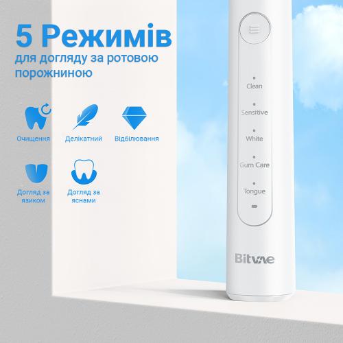 Електрична зубна щітка обертаюча з футляром Bitvae R2 8 насадок White Електрична зубна щітка обертаюча з футляром Bitvae R2 8 насадок White