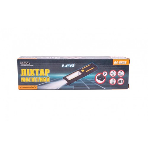 Ліхтар магнітний з підвісом MASTERTOOL 220х54х28 мм 4xLED+COB LED 3xAAA ABS 94-0808 Ліхтар магнітний з підвісом MASTERTOOL 220х54х28 мм 4xLED+COB LED 3xAAA ABS 94-0808