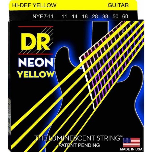 Струни для електрогітари DR NYE7-11 Hi-Def Neon Yellow K3 Coated Heavy 7-String Electric Guitar 11/60 Струни для електрогітари DR NYE7-11 Hi-Def Neon Yellow K3 Coated Heavy 7-String Electric Guitar 11/60