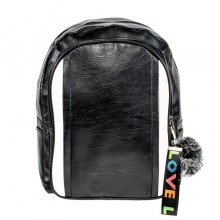 Рюкзак міський BackPack Пушистик Кожзам 28х23х10 см Чорний з білими вставками (22466)