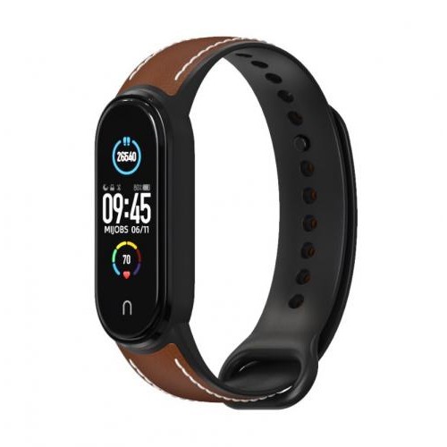 Ремінець для Xiaomi Mi Band 5 | 6 силікон + шкіра MiJobs Коричнево Чорний (1540703) Ремінець для Xiaomi Mi Band 5 | 6 силікон + шкіра MiJobs Коричнево Чорний (1540703)
