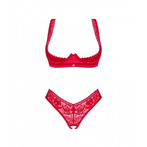 Комплект білизни Obsessive Lacelove cupless 2-pcs set XS/S Red, відкритий доступ, відкриті груди в інтернет супермаркеті PbayMarket!