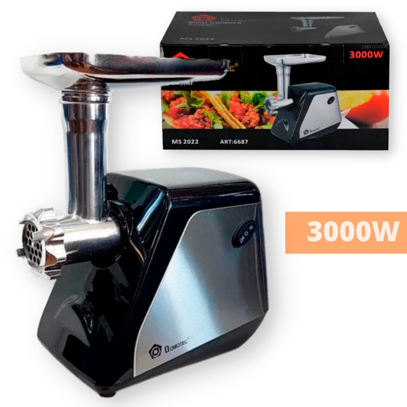 Електром'ясорубка з насадками для ковбас та кеббі Domotec MS-2022 чорна 3000W (6687_1537)