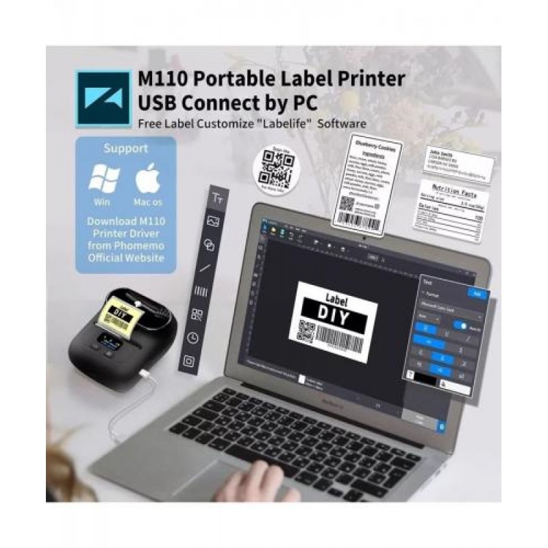 Принтер для термоетикеток Phomemo M110 Label Maker Сірий