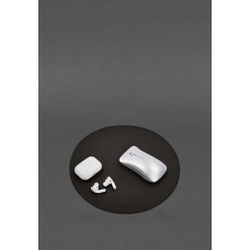 Круглий килимок для мишки з натуральної шкіри темно-коричневий краст BlankNote