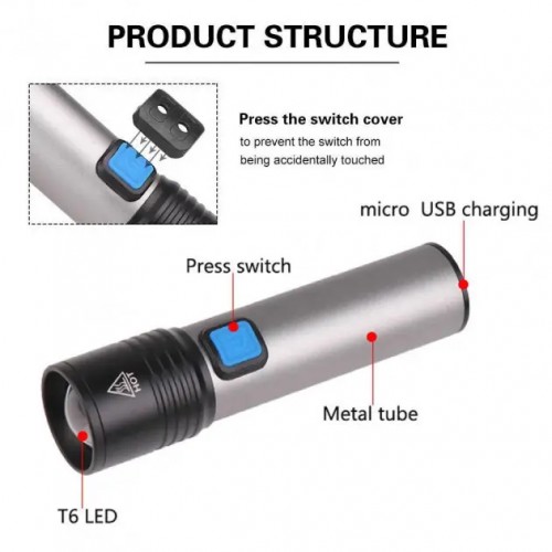 Ручний тактичний акумуляторний світлодіодний ліхтар Bailong BL-K31 USB CHARGE+ ZOOM (1757884280)