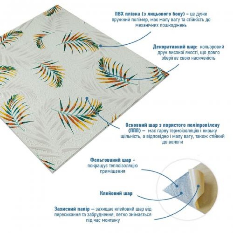 Панель стінова 3D 700х770х4мм папороть на бежевому фоні (D) Sticker Wall SW-00001983