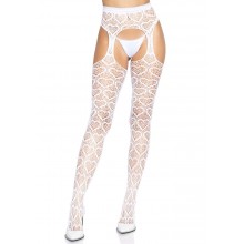 Ажурні колготки із сердечками Leg Avenue Heart White, one size, імітація панчіх