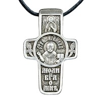 Хрест натільний посріблений Silvering Микола Святитель Микола Архієпископ Мирлікійський 3х1,8х0,2 см (19556)