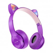 Навушники UKC Bluetooth з вушками та підсвічуванням Cat Miu Star P47 Фіолетові