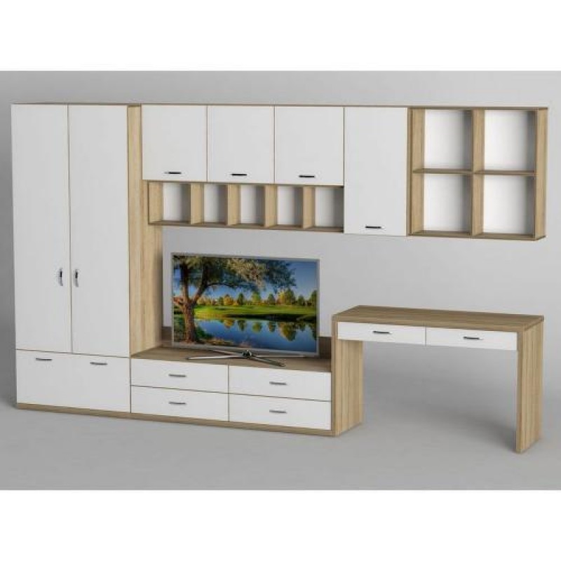 Стінка в вітальню Тиса Мебель Вітальня-228 Сонома Білий 2050x500x3510 мм