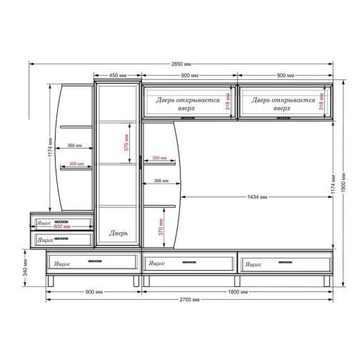 Стінка в вітальню Тиса Мебель Вітальня-15 Венге Білий 1900x450x2850 мм Стінка в вітальню Тиса Мебель Вітальня-15 Венге Білий 1900x450x2850 мм