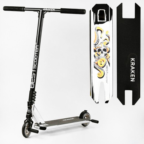 Самокат трюковий алюмінієвий диск та дека Best Scooter Kraken HIC-система пеги 100 кг Black and white (112910)