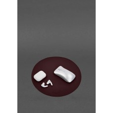Круглий килимок для мишки з натуральної шкіри бордовий краст BlankNote