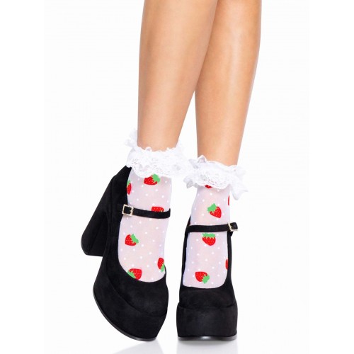 Шкарпетки жіночі з полуничним принтом Leg Avenue Strawberry ruffle top anklets One size, мереживні м в інтернет супермаркеті PbayMarket!