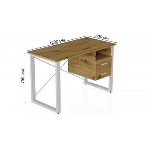Письмовий стіл із ящиками Ferrum-decor Оскар 750x1200x600 метал Білий ДСП Дуб Артізан 16 мм (OSK0013) в інтернет супермаркеті PbayMarket!