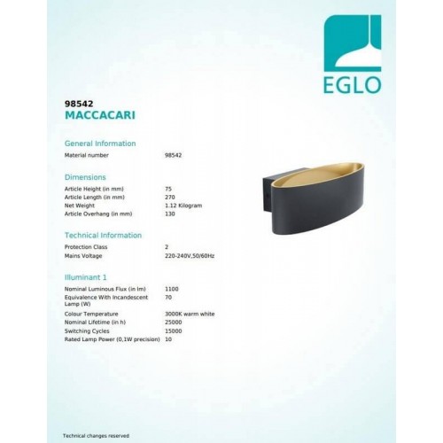 Бра Eglo MACCACARI 98542 Бра Eglo MACCACARI 98542