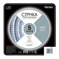 Стрічка світлодіодна Feron LS612 led 9.6 Вт/м 12 В 4000K 5 м (2692782409) Стрічка світлодіодна Feron LS612 led 9.6 Вт/м 12 В 4000K 5 м (2692782409)