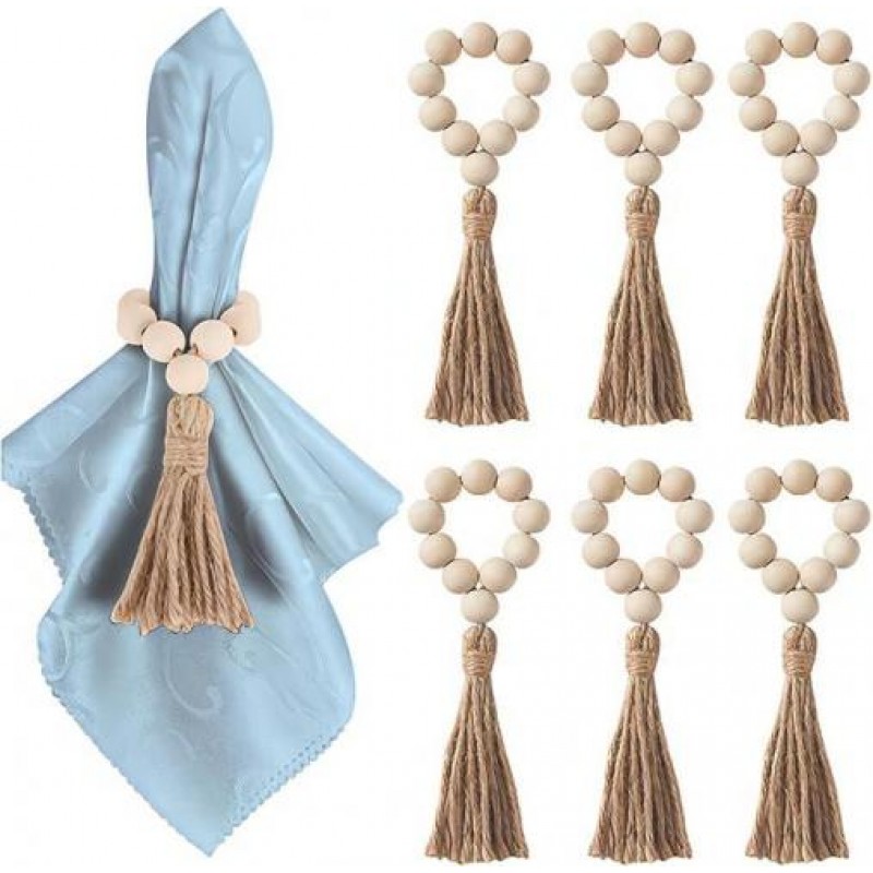 Кільця для серветок з дерев'яними намистинами No Brand Бежевий 6 шт