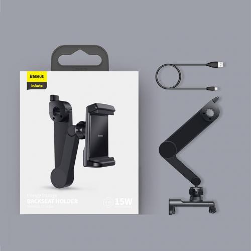 Автоутримувач на підголовник з бездротовою Qi 15W зарядкою Baseus Energy Storage WXHZ-01 Чорний Автоутримувач на підголовник з бездротовою Qi 15W зарядкою Baseus Energy Storage WXHZ-01 Чорний
