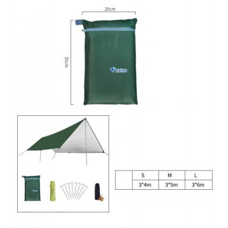 Тент туристичний Водонепроникний М Bluefield 3Х5 метра Темно-зелений (8255395)