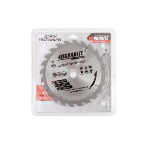 Диск пильний GRANITE для дерева з твердосплавними напайками 205х30х24Т адаптер 30-25.4 7450 об/хв 5-20-524 Диск пильний GRANITE для дерева з твердосплавними напайками 205х30х24Т адаптер 30-25.4 7450 об/хв 5-20-524