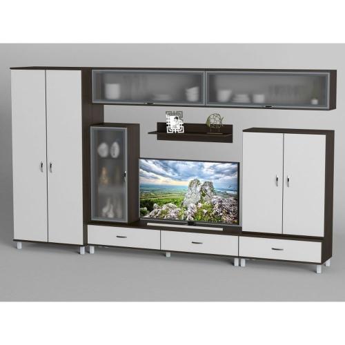 Стінка в вітальню Тиса Мебель Вітальня-7 Венге Білий 2050x520x3600 мм Стінка в вітальню Тиса Мебель Вітальня-7 Венге Білий 2050x520x3600 мм