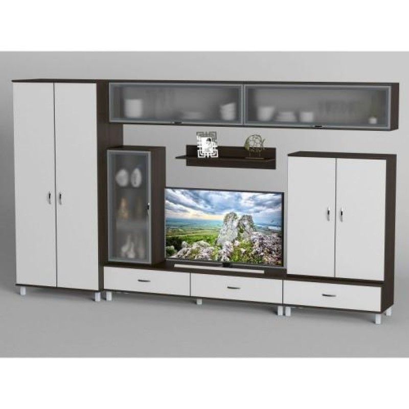 Стінка в вітальню Тиса Мебель Вітальня-7 Венге Білий 2050x520x3600 мм