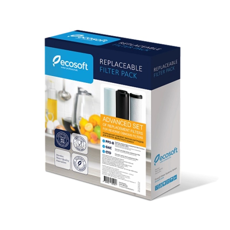 Покращений комплект картриджів Ecosoft 1-2-3 для фільтрів зворотного осмосу