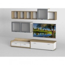 Стінка в вітальню Тиса Мебель Вітальня-221 Сонома Білий 1200x450x2190 мм