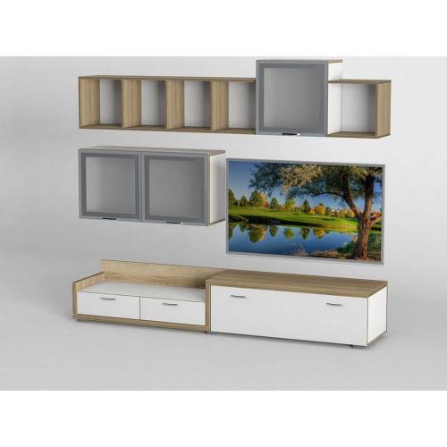 Стінка в вітальню Тиса Мебель Вітальня-221 Сонома Білий 1200x450x2190 мм Стінка в вітальню Тиса Мебель Вітальня-221 Сонома Білий 1200x450x2190 мм