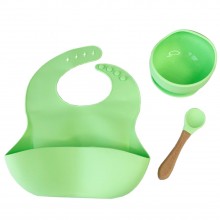 Набір дитячого посуду Силіконова тарілка та слинявчик Mega Zayka MGZ-0110(Green) у коробці