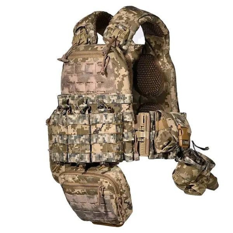 Плитоноска з комплектом підсумок без плит No Brand М6 28 х 40 х 21 см Піксель (2072868894)