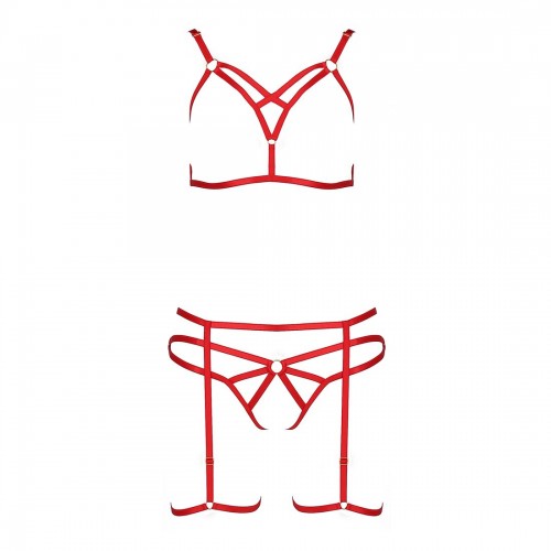 Комплект білизни MAGALI SET OpenBra red S/M - Passion Exclusive: стрепи: ліф, трусики і пояс в інтернет супермаркеті PbayMarket!