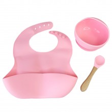 Набір дитячого посуду Силіконова тарілка та слинявчик Mega Zayka MGZ-0110(Pink) у коробці