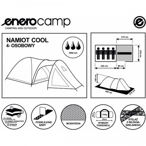 Намет Enero Cool для 4 осіб 210 x 450 x 150 см Синьо-сірий (1013886) Намет Enero Cool для 4 осіб 210 x 450 x 150 см Синьо-сірий (1013886)