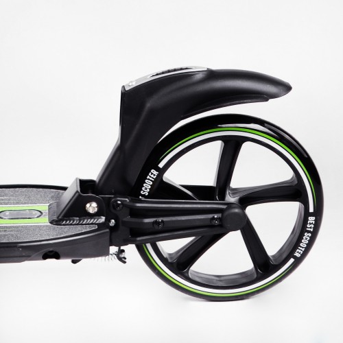 Двоколісний складаний самокат ліхтарик 2 амортизатора Best Scooter 100 кг Black and green (114435) Двоколісний складаний самокат ліхтарик 2 амортизатора Best Scooter 100 кг Black and green (114435)
