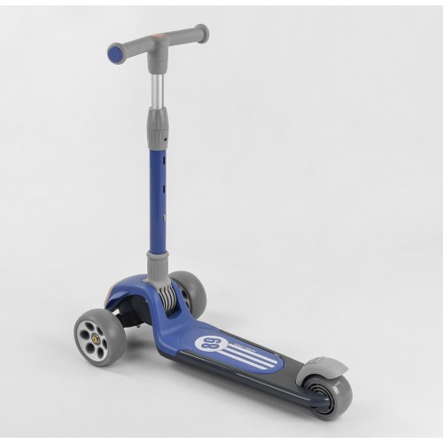 Самокат триколісний Best Scooter складане алюмінієве кермо, 3 колеса PU зі світлом Black/Blue (102024)