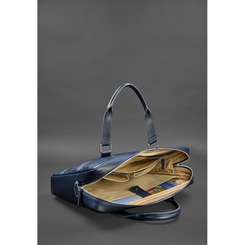 Шкіряна сумка для ноутбука і документів темно-синя BlankNote