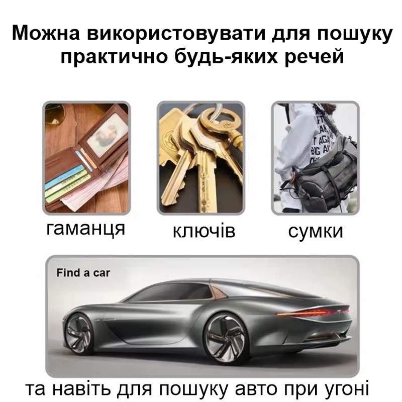 Міні GPS трекер - bluetooth маячок у вигляді брелока з автономною роботою до 1 року FindmyTag, чорний