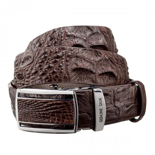 Ремінь-автомат CROCODILE LEATHER з натуральної шкіри крокодила Коричневий (18240)