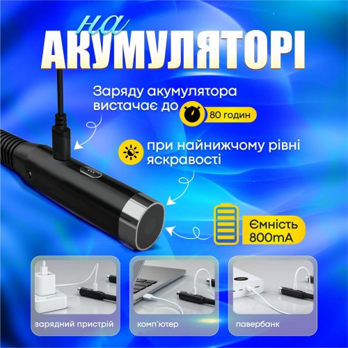 Ліхтарик для читання No Brand з USB та акумулятором Чорний (F4-800) Ліхтарик для читання No Brand з USB та акумулятором Чорний (F4-800)