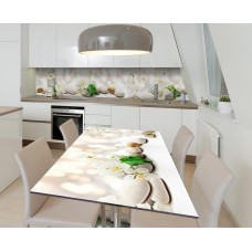 Наклейка 3Д вінілова на стіл Zatarga «Квіти та каміння» 600х1200 мм для будинків, квартир, столів, кав'ярень, кафе