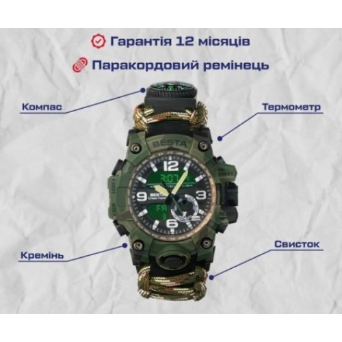 Годинник чоловічий наручний АТМА Hemsut Military з компасом Камуфляж Годинник чоловічий наручний АТМА Hemsut Military з компасом Камуфляж