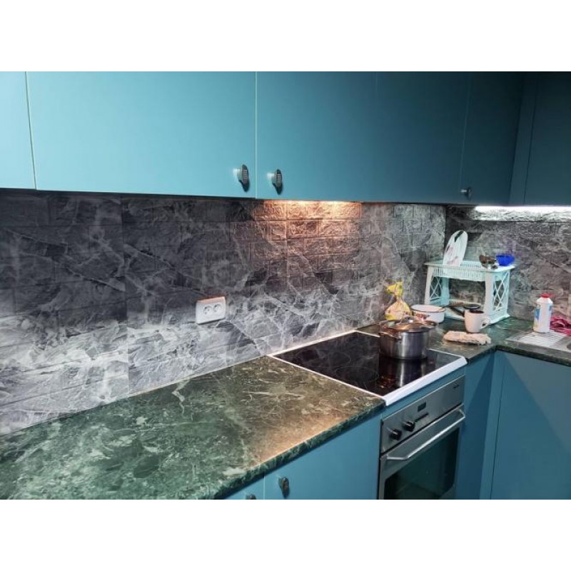 Самоклеюча декоративна 3D панель під цеглу чорний мармур у рулоні 20 м 3D Loft 20000x700x3мм